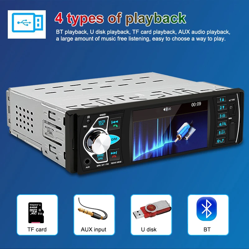 4 Inch Car Radio 1 din Car Stereo Player Multimedia MP5 Player FM Dual USB TF Bluetooth AUX Input Touch Screen With Camera