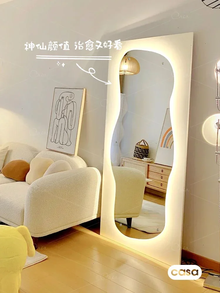 Alien internet celebrity Instagram Irregular Wave Floor Mirror Full body Dressing Mirror Home Design Sense Luminous Art Mirror