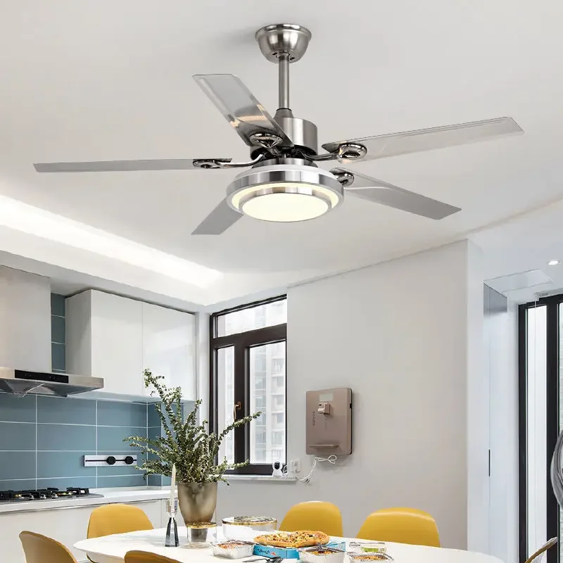 Moderne LED Edelstahl Deckenventilator Wohnzimmer Esszimmer Ventilator Pendelleuchte Integrierte Wohnkultur Haushaltsventilator Ventilator