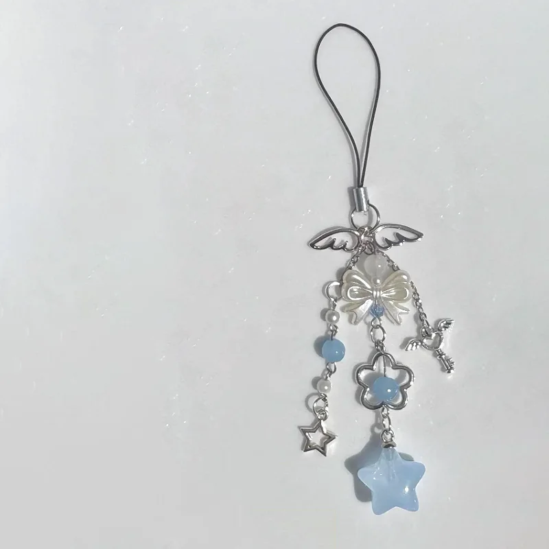 Y2K Blau Rosa Stern Charm Schlüsselflügel Schleife Anhänger Kawaii Niedlicher Engel Schlüsselanhänger Himmlischer Fairycore Schmuck Geschenk Ästhetik 2000er Jahre – Detail 3