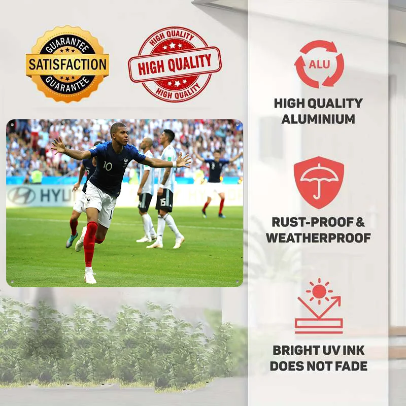 Kylian Mbappé Football Tin Poster Customized Retro Soccer Wall Art Vintage Metal Signs for Fans Room Decoration Gaming Man Cave