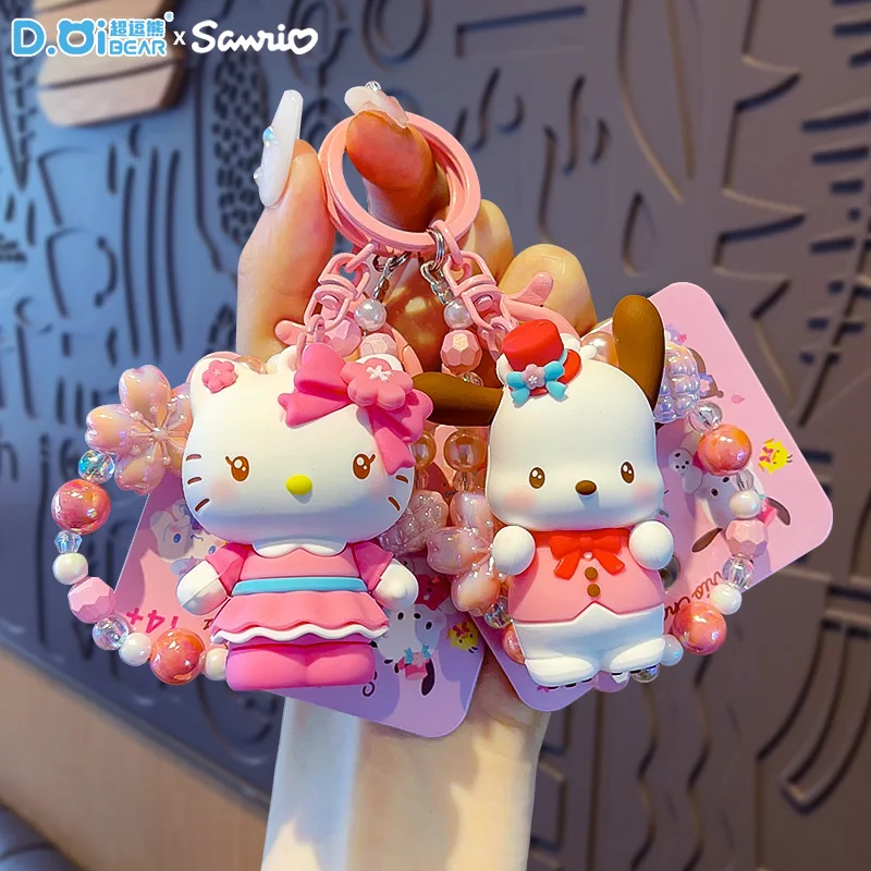 

Оригинальный брелок Sanrio из серии Sparkling Cherry Blossom с бисером, кукла-кошка KT, подвеска для рюкзака, брелок для автомобиля