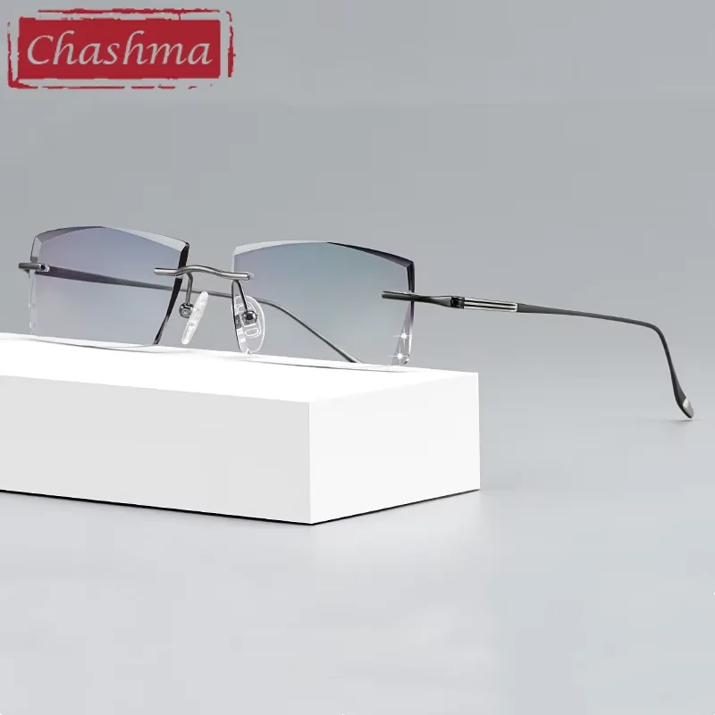 

Chashma Diamond Trimmed Eyeglasses Men Rimless Glasses Ultra Light Frame Tint Lens Quality Optical Crystal Pure Titanium Eyewear