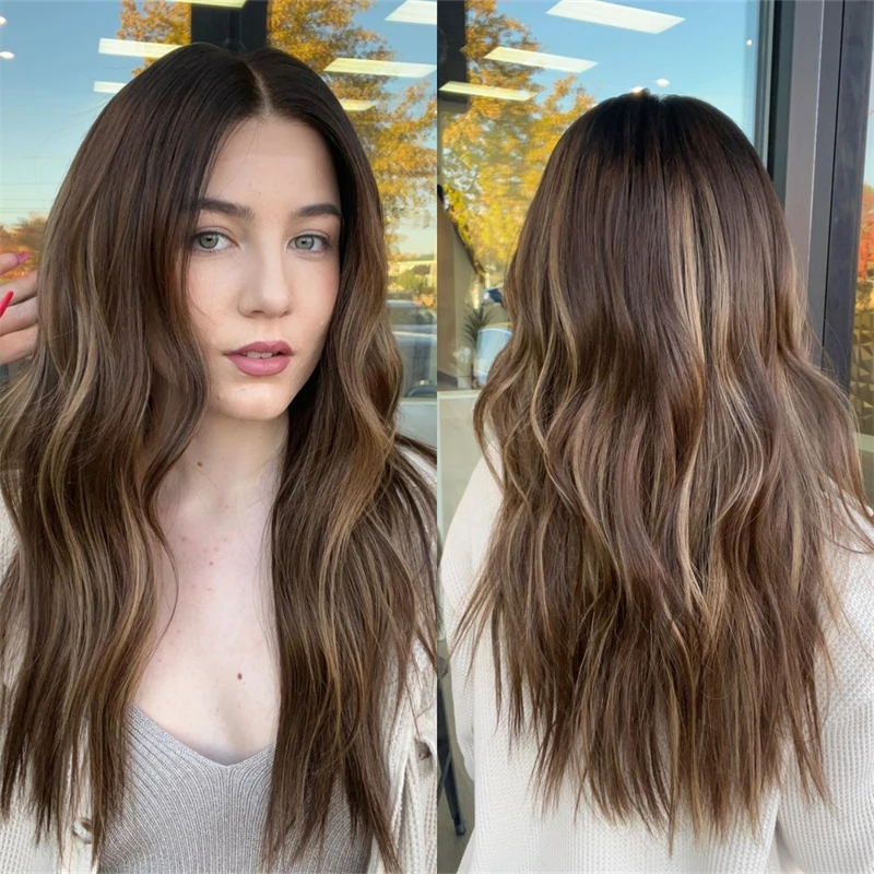 

Ombre Brown Blonde HD Lace Front Wig Preplucked Hairline Soft Wave Wig Heat Resistant Natural Hairline Premium Synthetic Wigs
