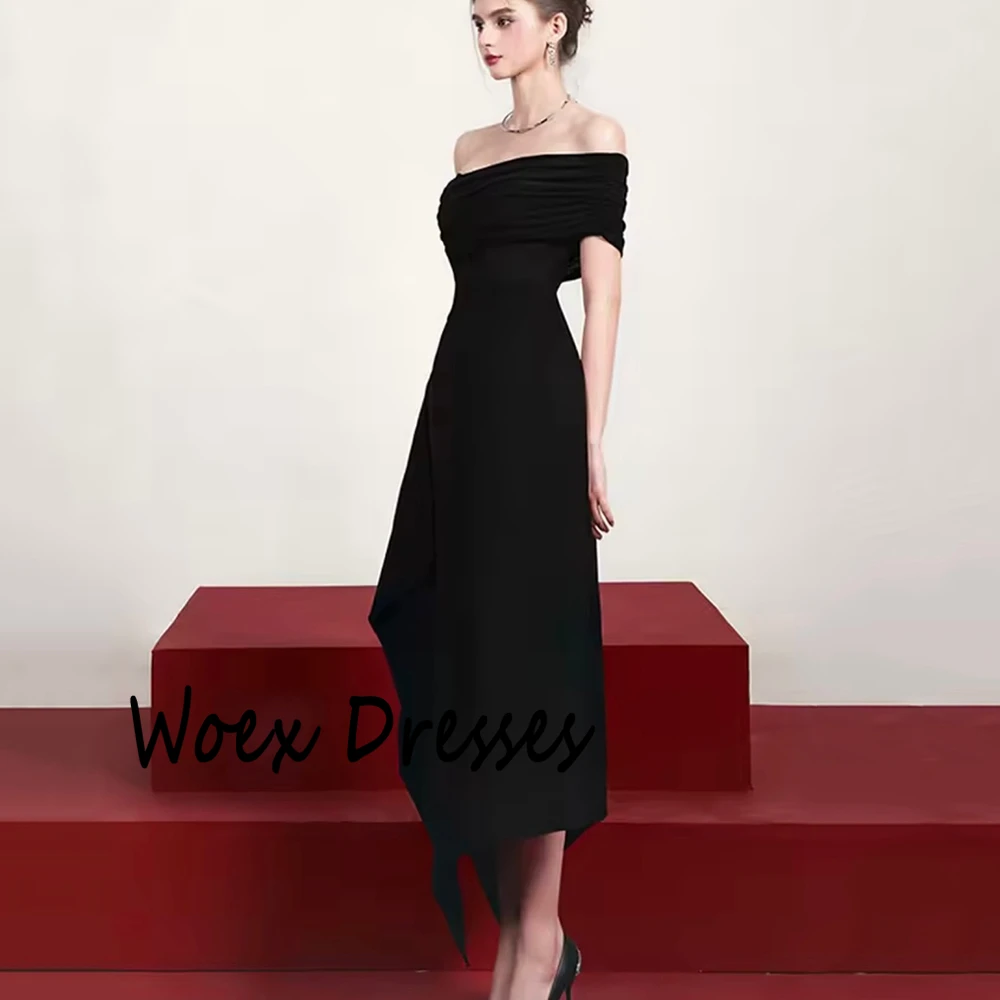 Abito da sera senza maniche dritto con spalle scoperte personalizzato Abito da festa con pieghe senza schienale in jersey Abito da ballo semplice al tè