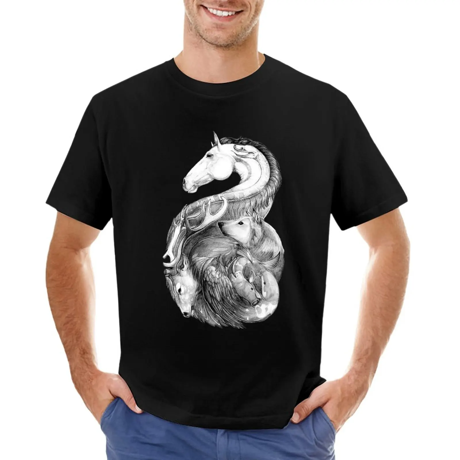 

DEER HORSE WOLF CROW AND FISHES T-Shirt boys animal print sublime slim fit t shirts for men