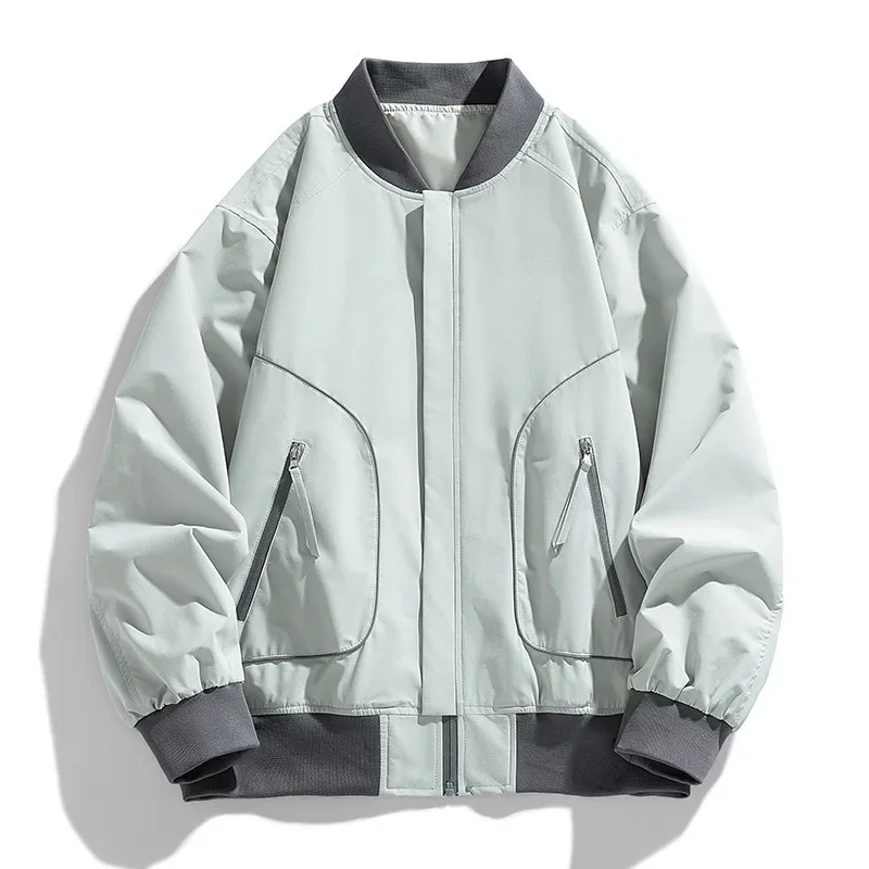 Man Jacket Autumn Fashion Contrast Color Casual Male Baseball Uniform Windproof Long Sleeve Zipper Loose Versatile Men Coat