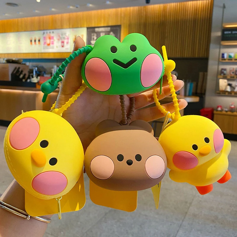 Kawaii Line Friends Coin Purse Cartoon Brown Student Mini Silicone Key Bag Round Face Frog Wallet Gift Headphone Storage Bag