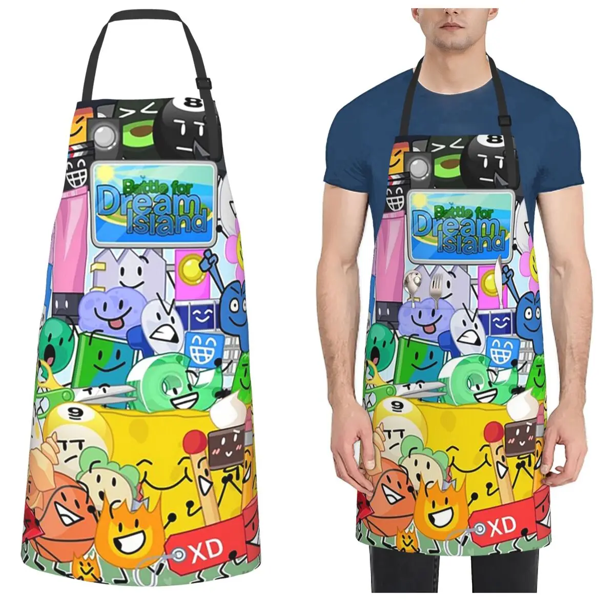 

BFDI Group Picture Aprons Chef Cooking Cuisine Tablier Waterproof Bib Kitchen Cleaning Pinafore for Women Men Painting