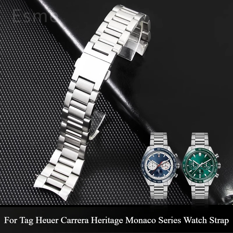 For Tag Heuer Carrera Heritage Monaco Series High Quality Waterproof Sweatproof Solid Stainless Steel Watch Strap 22mm