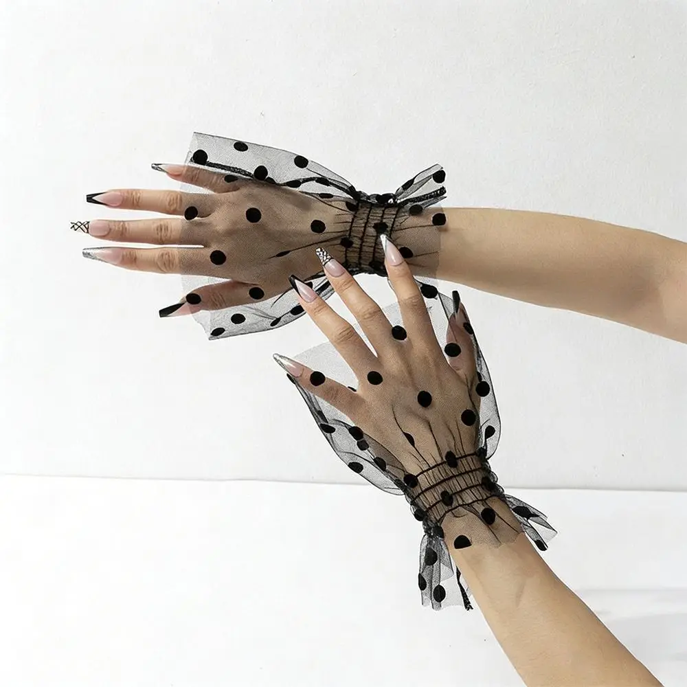 

Fashion Accessory Pleated Tulle Polka Dot Fake Cuffs Ruffle Elastic False Sleeve Thin Mesh Flare Sleeve Clothing Decorative