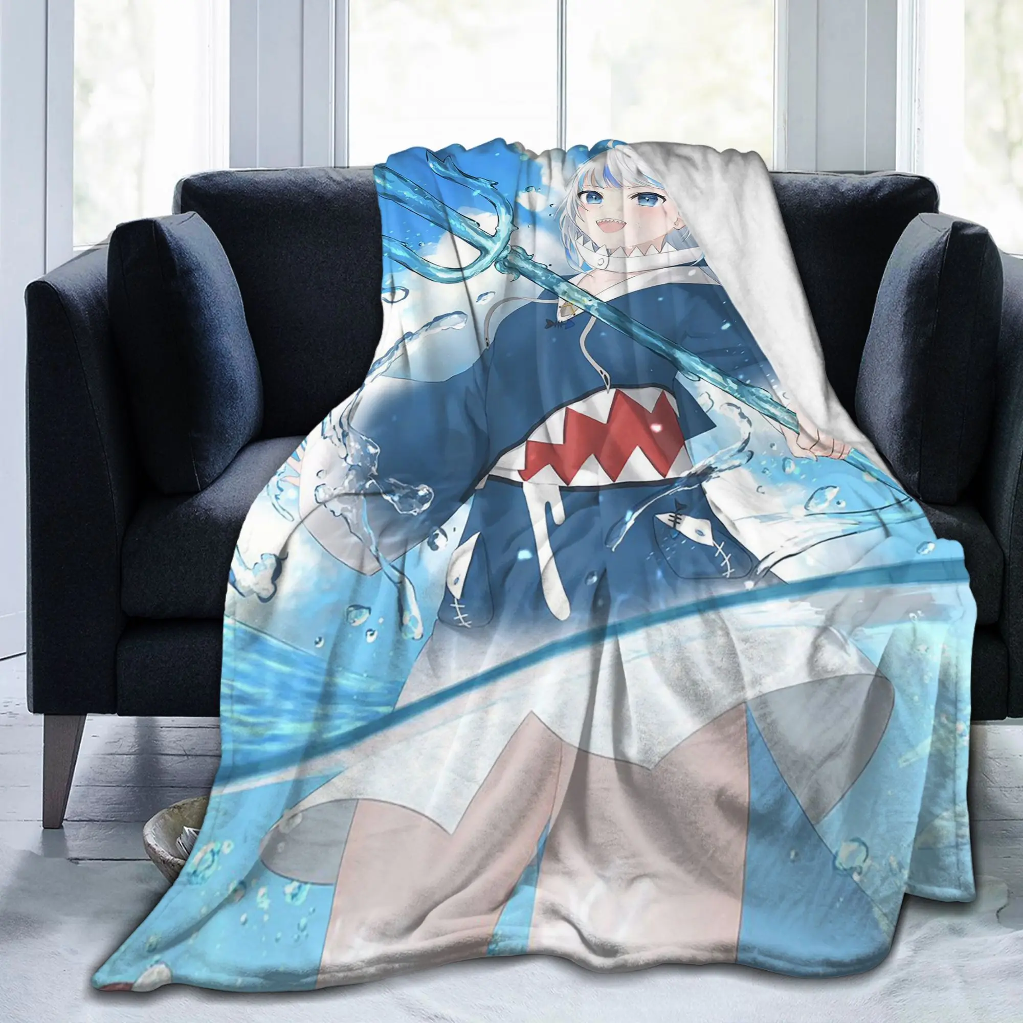 Gura Gawr غطاء بطانية الفانيلا لطيف القرش الفتيات خفيفة الوزن رقيقة رمي البطانيات لسيارة أريكة الأريكة السرير البساط #5