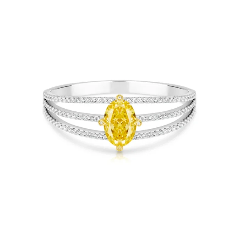 

925 Silver Synthetic Zircon Bracelet Trio Oval Yellow Gemstone Dove Protein Full Diamond Light Luxury Fashion Bangle