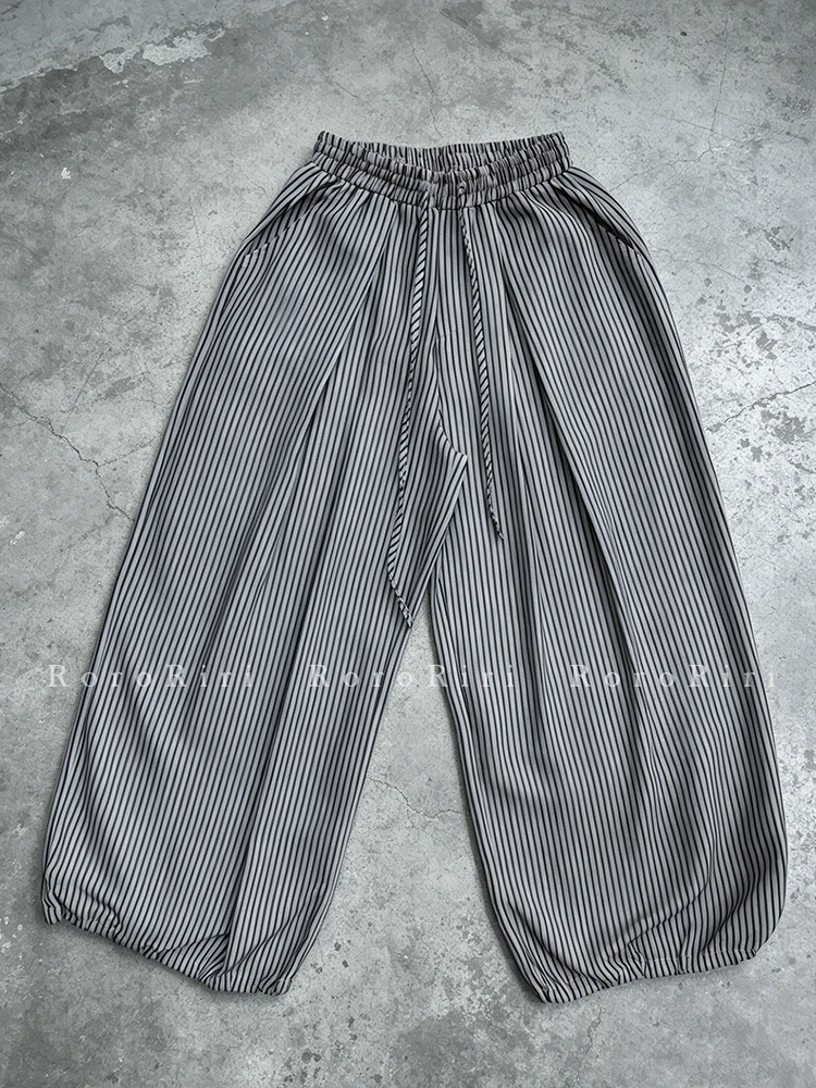 RORORIRI Oversize Women Palazzo Pants Sport Drawstring Waist Stripe Loose Fit Baggy Parachute Pants Versatile Lounge Streetwear