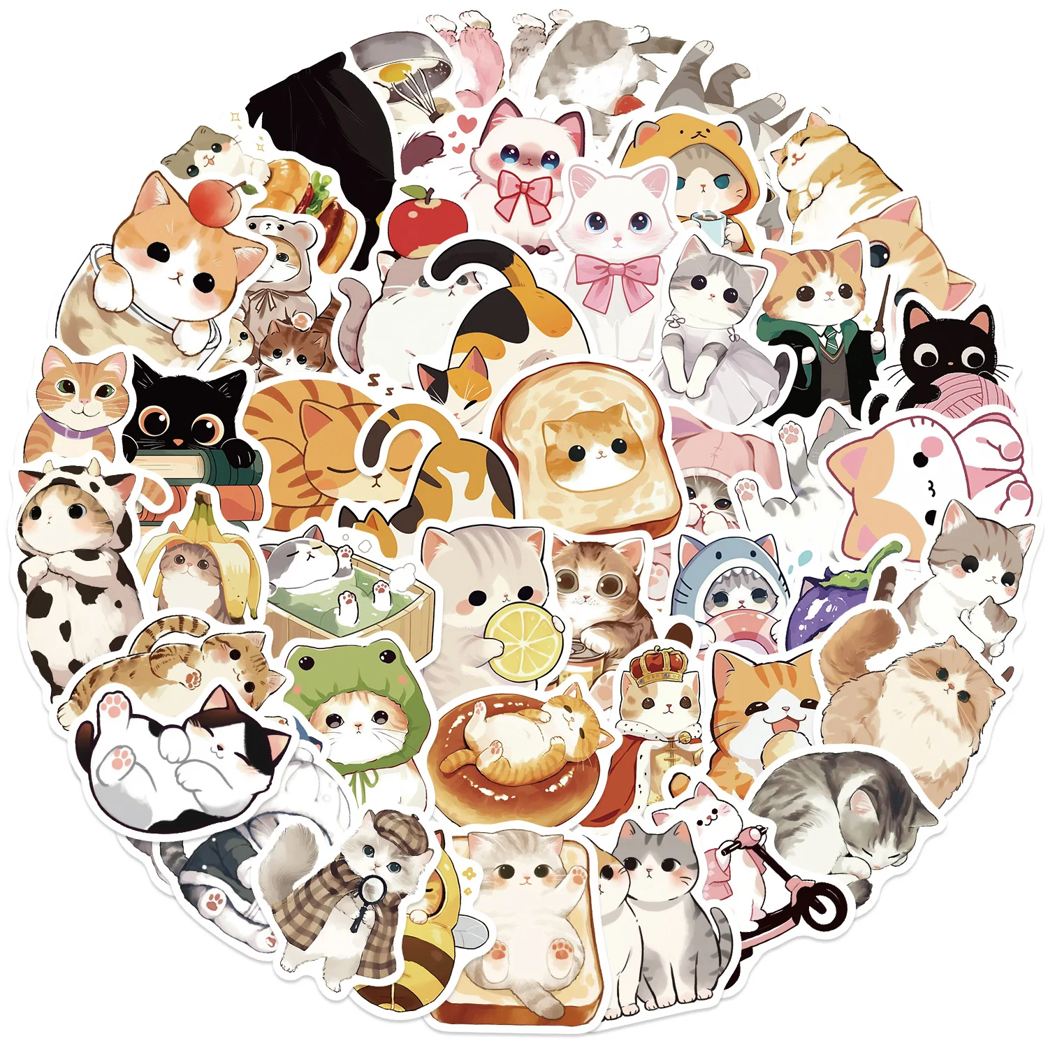 50 pezzi adesivi gatto kawaii dipinti a mano stile cartone animato decalcomanie animale carino meme decorazione bagagli fai da te laptop chitarra bici giocattoli per bambini