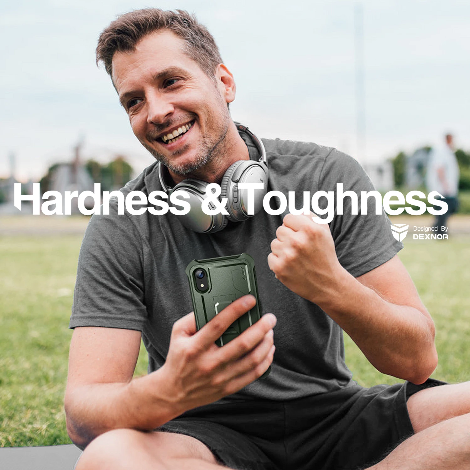 Dexnor For iPhone XR Case 6.1inch Full-Body Bumper Military Grade Armor Shockproof Cover Kickstand with Built-inScreen Protector