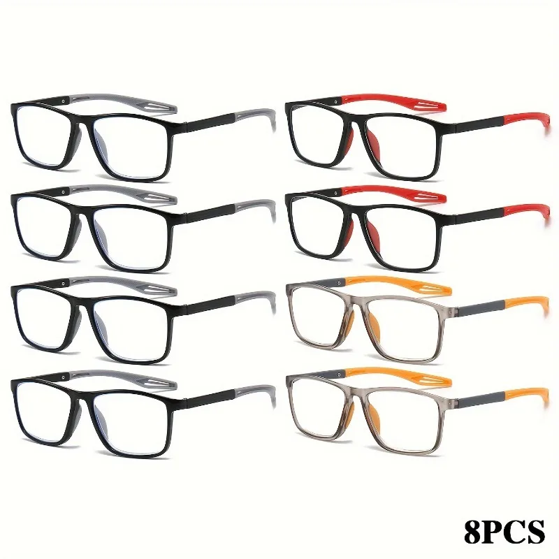 8 quadratische Vintage-Lesebrille für Damen, Anti-Blaulicht-Polycarbonat-Linse, einteiliger quadratischer Rahmen