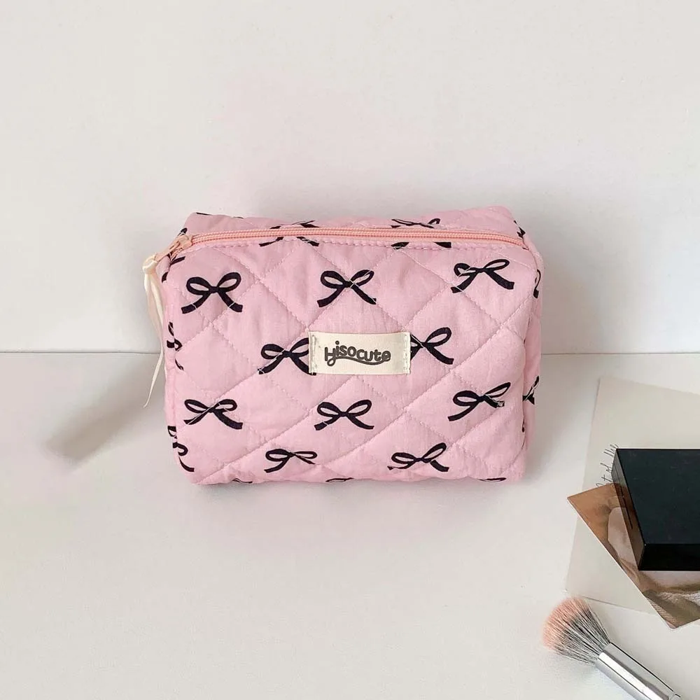 Makeup Brush Storage Bow Cosmetic Bag Cosmetic Case Large Capacity Bow Makeup Bag Zipper Bowknot Cloth Coin Purse Girls/Women