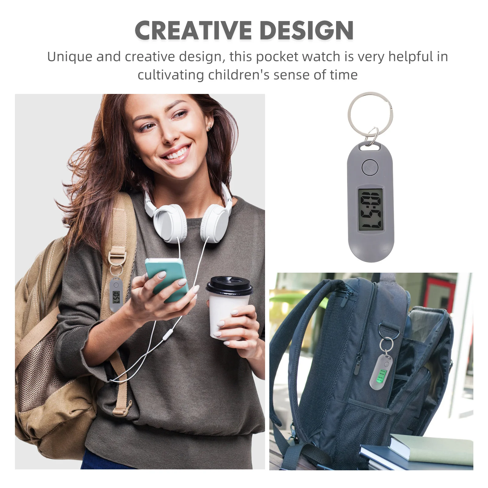 

Keychain Digital Watch Hanging Plastic Silent Mute Design for Students Study Backpacks Accurate Time Management