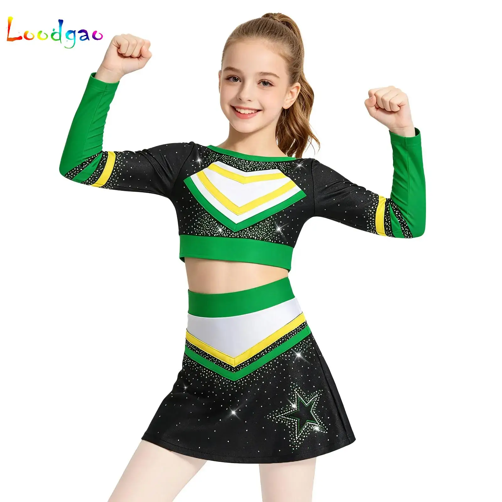 キッズガールズチアリーダーコスチューム衣装セットハロウィンチアリーディング仮装誕生日パーティーチアリーダーユニフォーム学校パフォーマンス