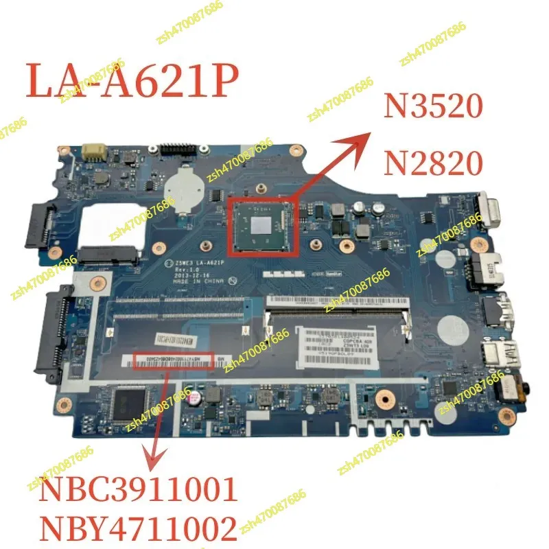 

LA-A621P For Acer Aspire E1-510 Laptop Motherboard NBC3911001 NBY4711002 With N2820 N3520 CPU Mainboard 100% Tested Fast Ship