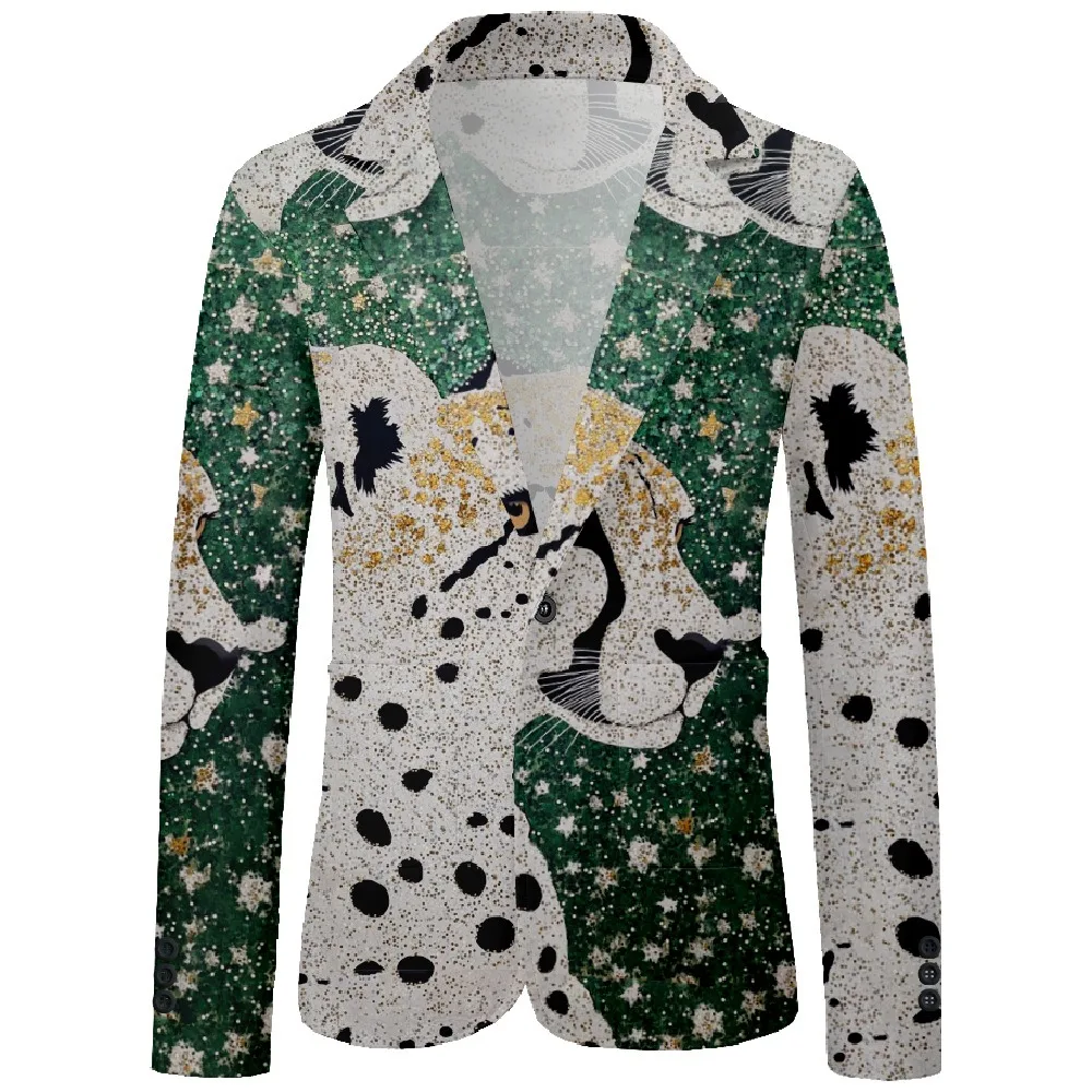 Mens Blazer Animal Cheetah Print One Button Vintage Casual Coat Business Office Party Nightclub Jacket Slim Fit Blazers Outfit