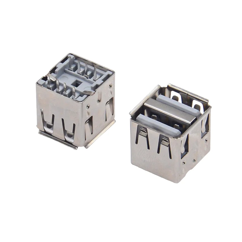 10PCS Flanged USB 2.0 Type-A Female Socket, 14.2mm Extended Vertical Design Without Mounting Posts, White Insulator PCB Mounting