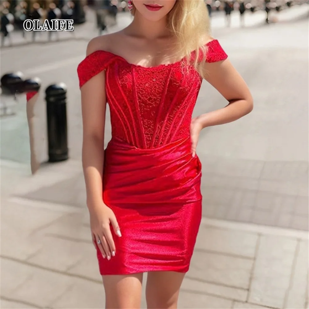 

Sheath Off-The-Shoulder Sleeveless Short Party Dance Cocktail Homecoming Dress With Appliques Satin Vestidos De Graduación