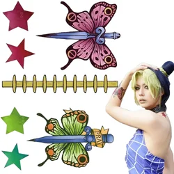 Jolyne Cujoh-tatuajes de mariposa en forma de estrella para Cosplay, tatuajes falsos a prueba de agua, pegatina temporal, accesorios de personaje