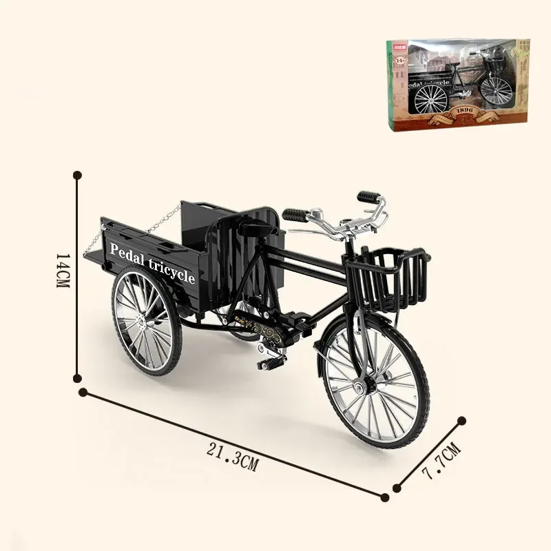 1: 10 bicicletta triciclo camion bicicletta retrò Modello di auto piatta decorazioni giocattolo Regali che raccolgono giocattoli