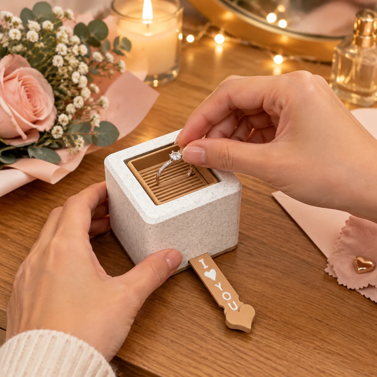 1pc Creative Heart Pull Tab Jewelry Box,3D Printed Eco PLA,Romantic Square Engagement Proposal Ring Gift Storage Container