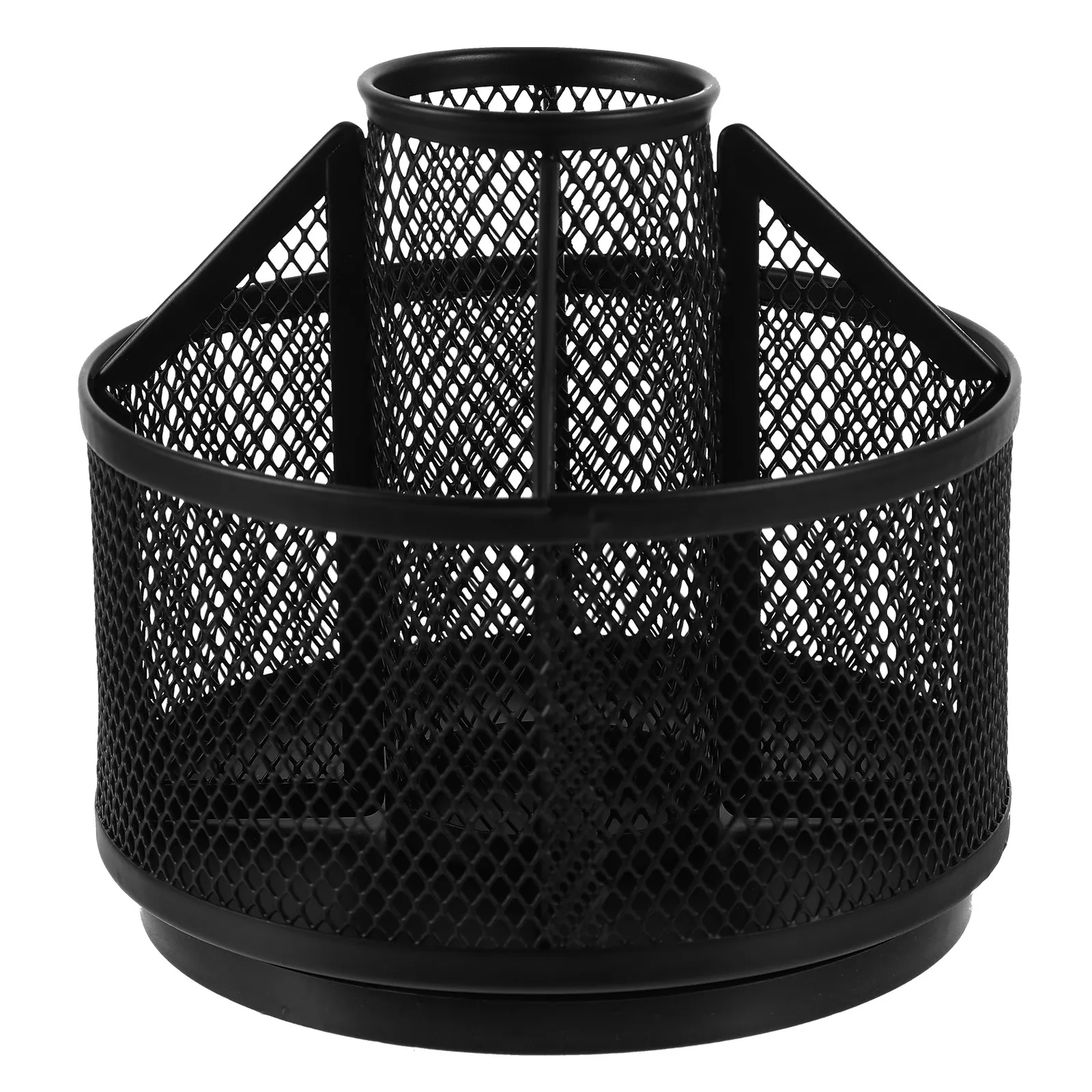 

Металлическая вращающаяся подставка для ручек, черная, вращающаяся на 360 градусов, настольный органайзер, контейнер для карандашей и кистей для макияжа, многофункциональный канцелярский органайзер