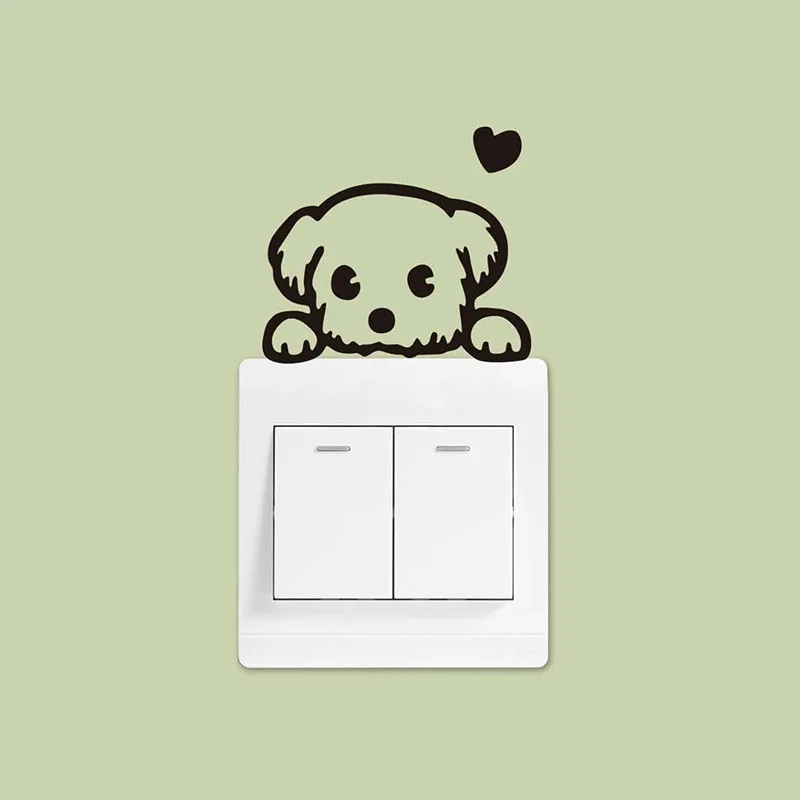 `Cute Peeking Dog Heart Light Switch Wall Sticker Black Puppy Silhouette Vinyl Decal For Switch Panel Home Bedroom Wall Art Deco