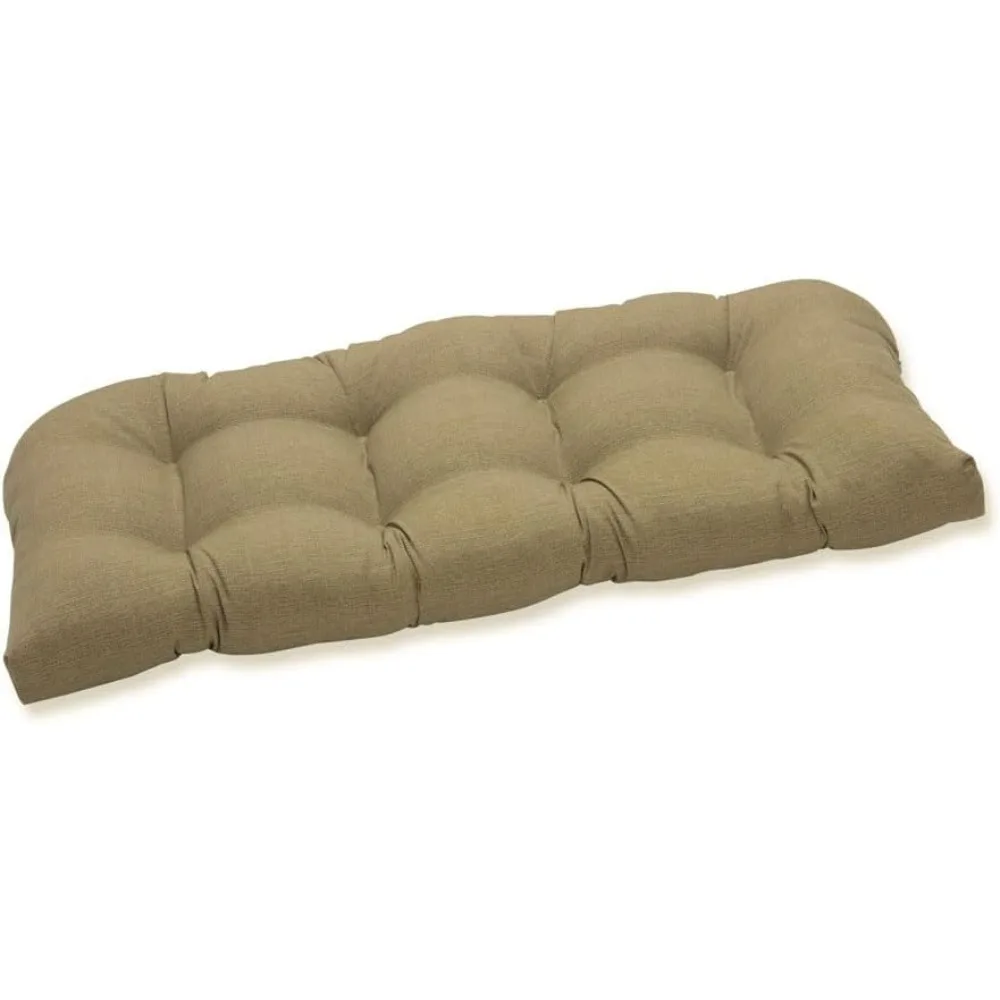 Solid Color Indoor/Outdoor Wicker Patio Sofa/Swing Cushions, Tufted, Weather and Fade Resistant, 19“ x 44”, Taupe