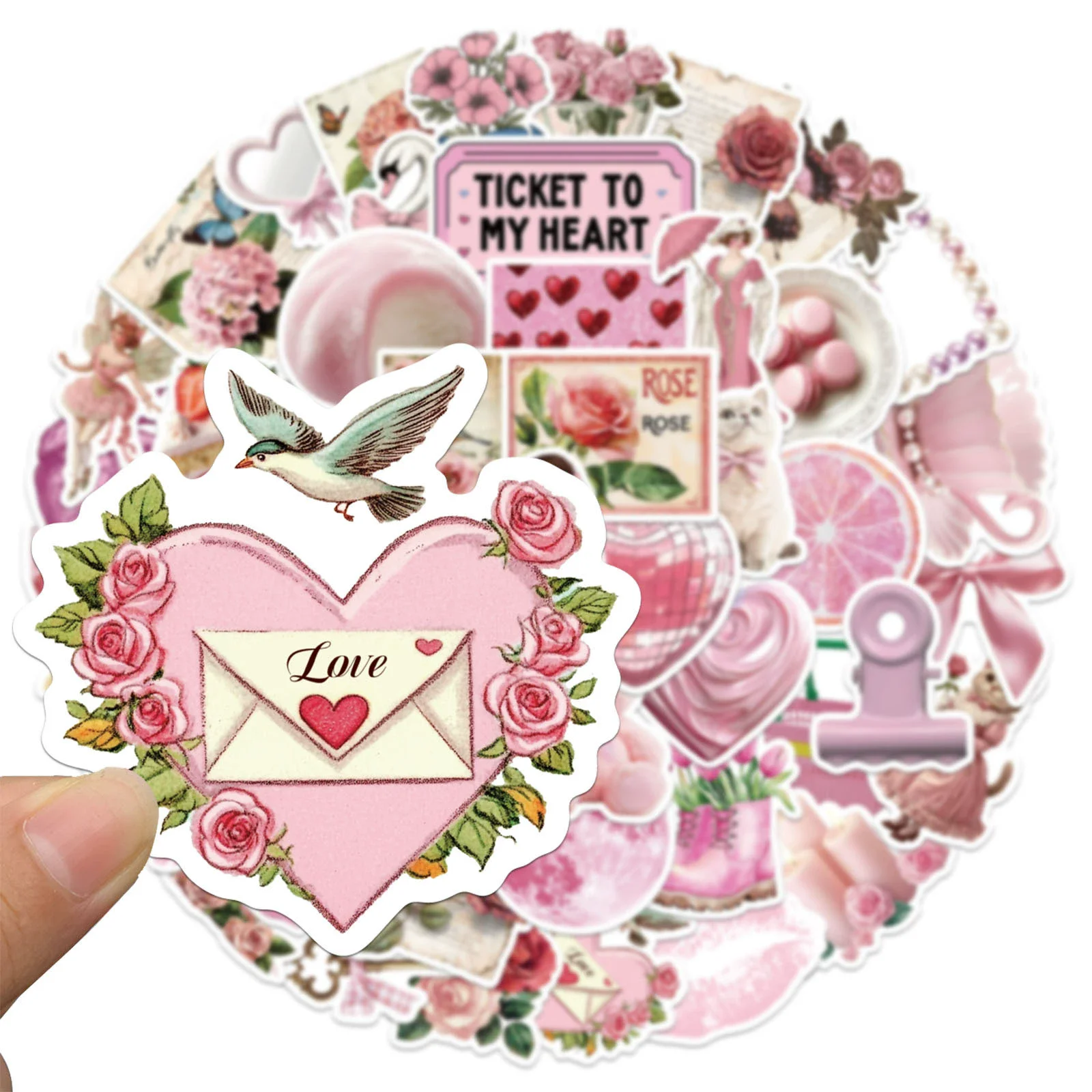 50pc Korean Ins style pink cute stickers with high aesthetic value for mobile phone and computer decoration, waterproof stickers