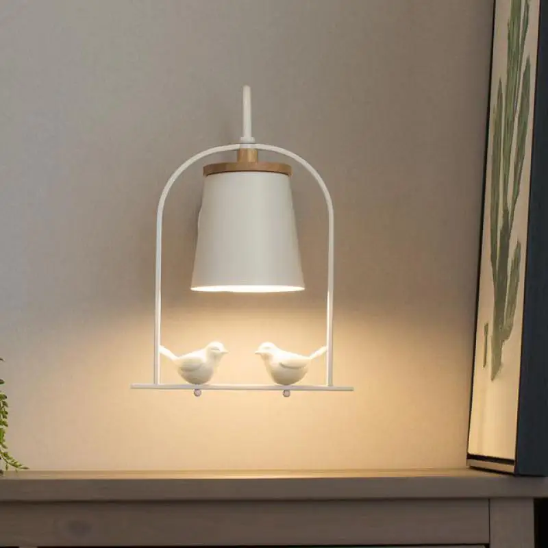 Nordic Bird Cage LED Wall Sconce Indoor Light for Bedside Hallway Guest Room Loft Porch Lighting with Glass Lampshade