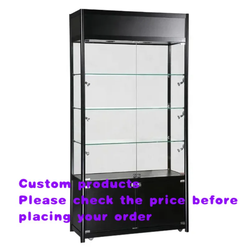 custom.Heavy Duty LED Light Tempered Glass Display Cabinet with Floating Shelves Retail and Smoke Shop