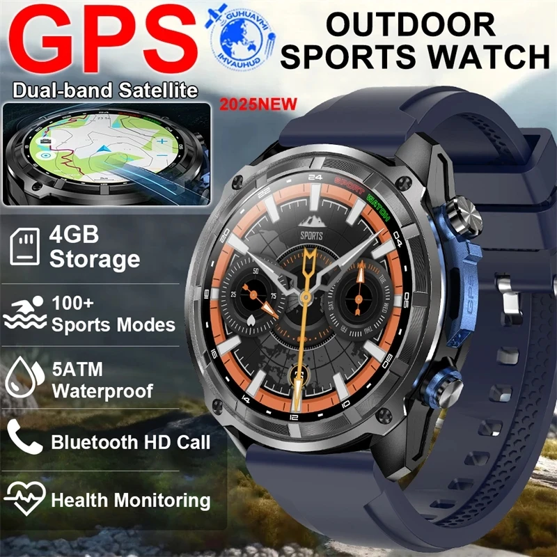 

Новинка 2023 года, GPS SmartWatch, автономные карты, 4 ГБ памяти, видеоплеер, военный спортивный смарт-браслет для мужчин, 50 м, водонепроницаемый сапфир для плавания