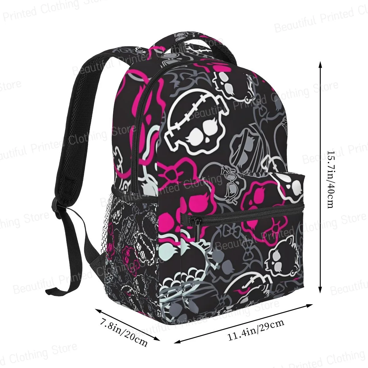 Monster High Versatile Backpack Boys Girls Bookbag Colorful Skulls Pattern Students School Bags Daily portable bag