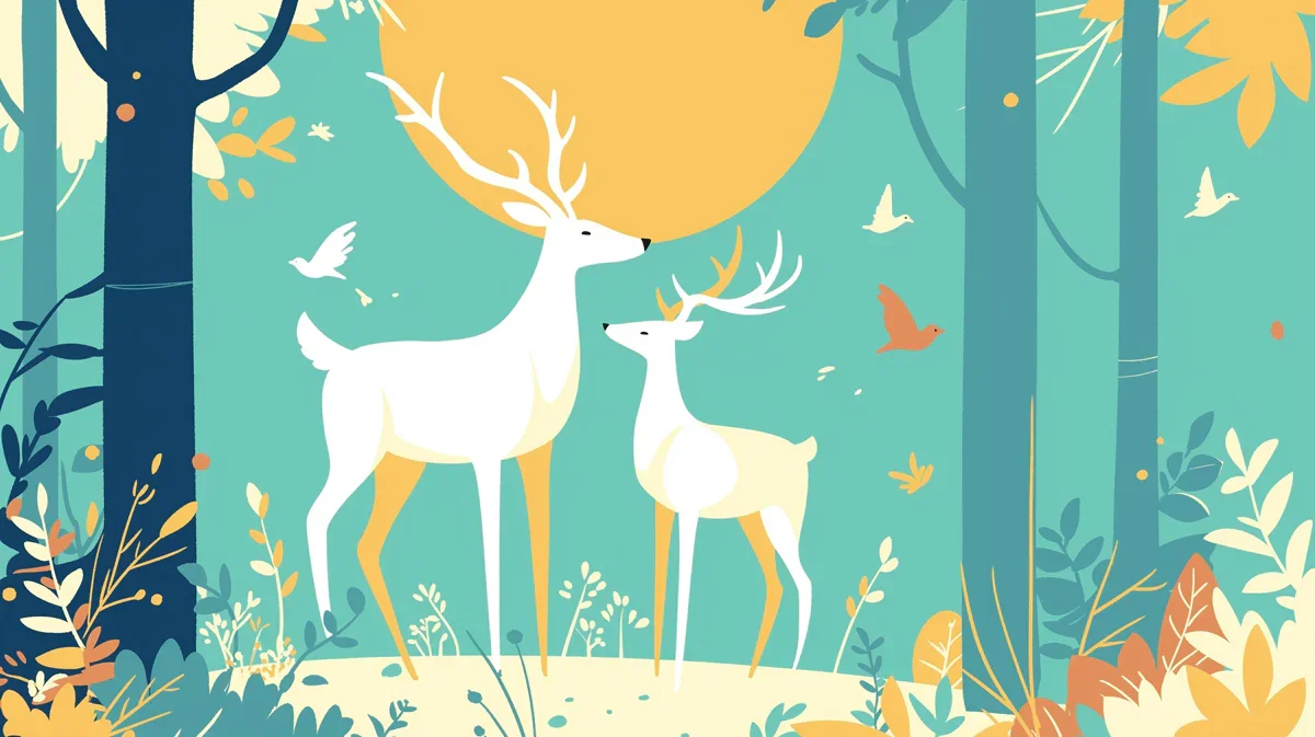 Green Forest with Deer Family Mural Wallpaper for a Nursey Green, Yellow and Blue Deer Family Custom Peel and stick wallpaper