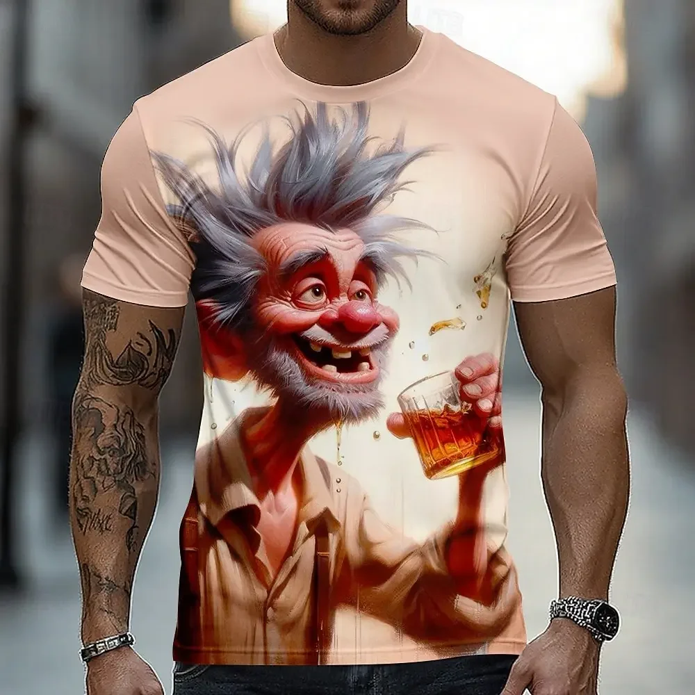 3D-gedrucktes lustiges T-Shirt mit altem Mann beim Angeln für Männer, Humor-Grafik, kurzärmelige T-Shirts, Sommer, lässige Persönlichkeits-Tops, O-Ausschnitt-T-Shirts