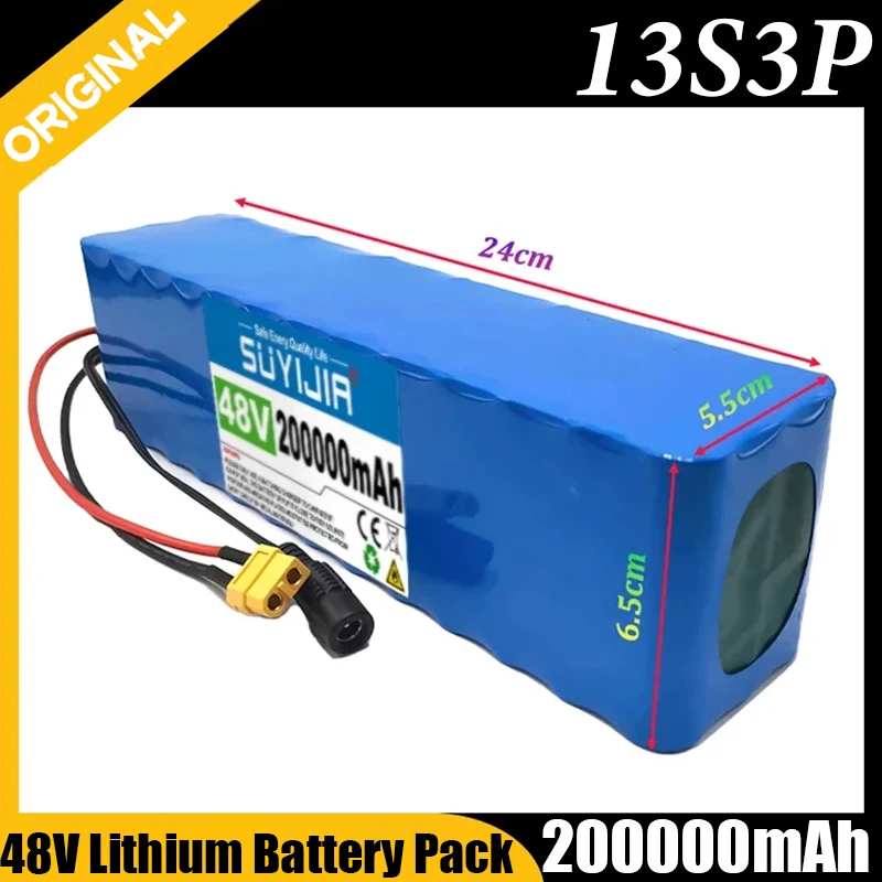 

18650 Lithium Battery Pack 48V 200Ah 13S3P Rechargeable Li-ion Battery Built-in BMS for Electric Bicycle Scooter Backup Battery