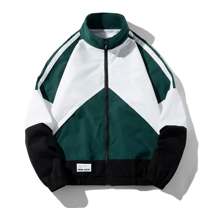 Autumn Man Jacket Contrast Color Stand Collar Zipper Men Coat Long Sleeve Oversize Daily Versatile Sport Male Sport Outerwear