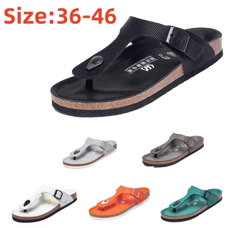 All-match Flats Beach Slippers Mens Thick Sole Men Cork Luxury Sandals Beach Vacation Comfort Shoes Slip on Flip Flops for Men