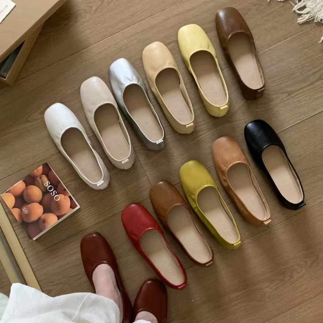 2026 New Summer Red Yellow Flats Shoes Women Ballerina Fashion Candy Color Ladies Ballet Shallow Slip On Mary Jane Soft Moccasin