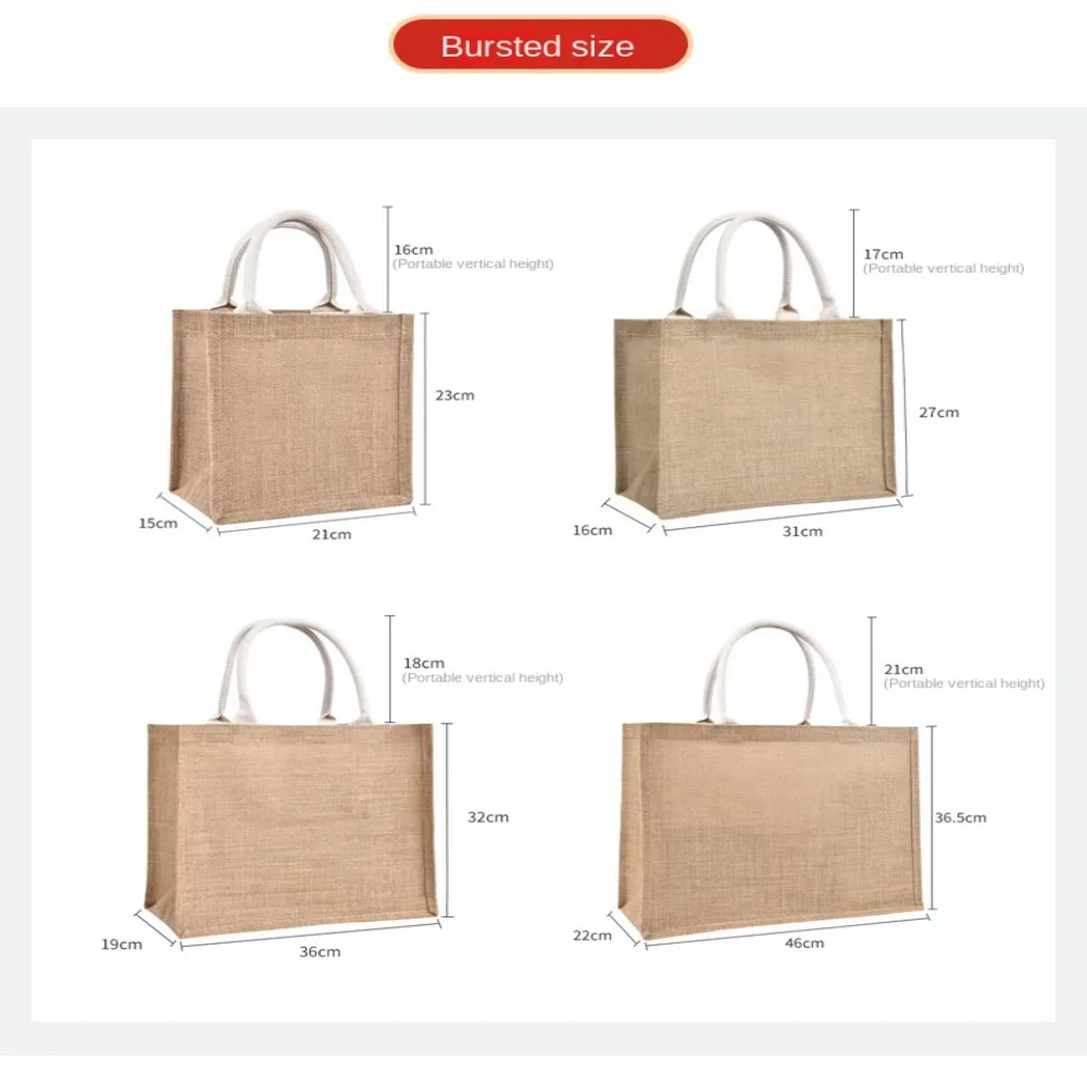 Jute Women Linen Bag Container Hand-painted Portable Burlap Tote Bags Imitation Sacks Vintage Shopping Bags Women