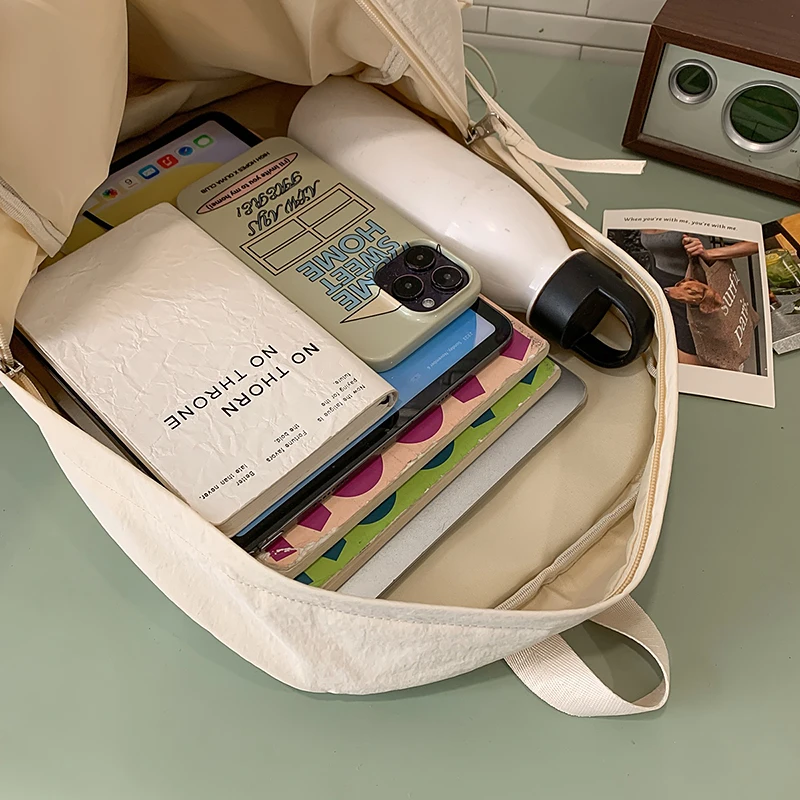 Ransel Kasual Nilon Sederhana Jepang Tas Sekolah Serut Estetika Y2k Antik Ransel Fashion Chic Cocok untuk Siswa