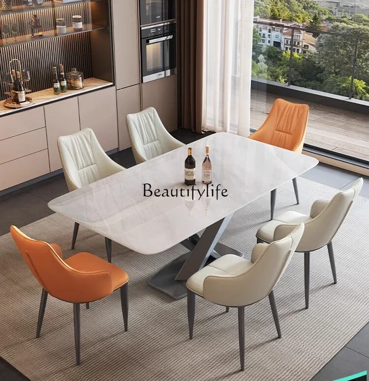 FG-European natural supercrystalline stone dining table light luxury marble rectangular high-end dining table