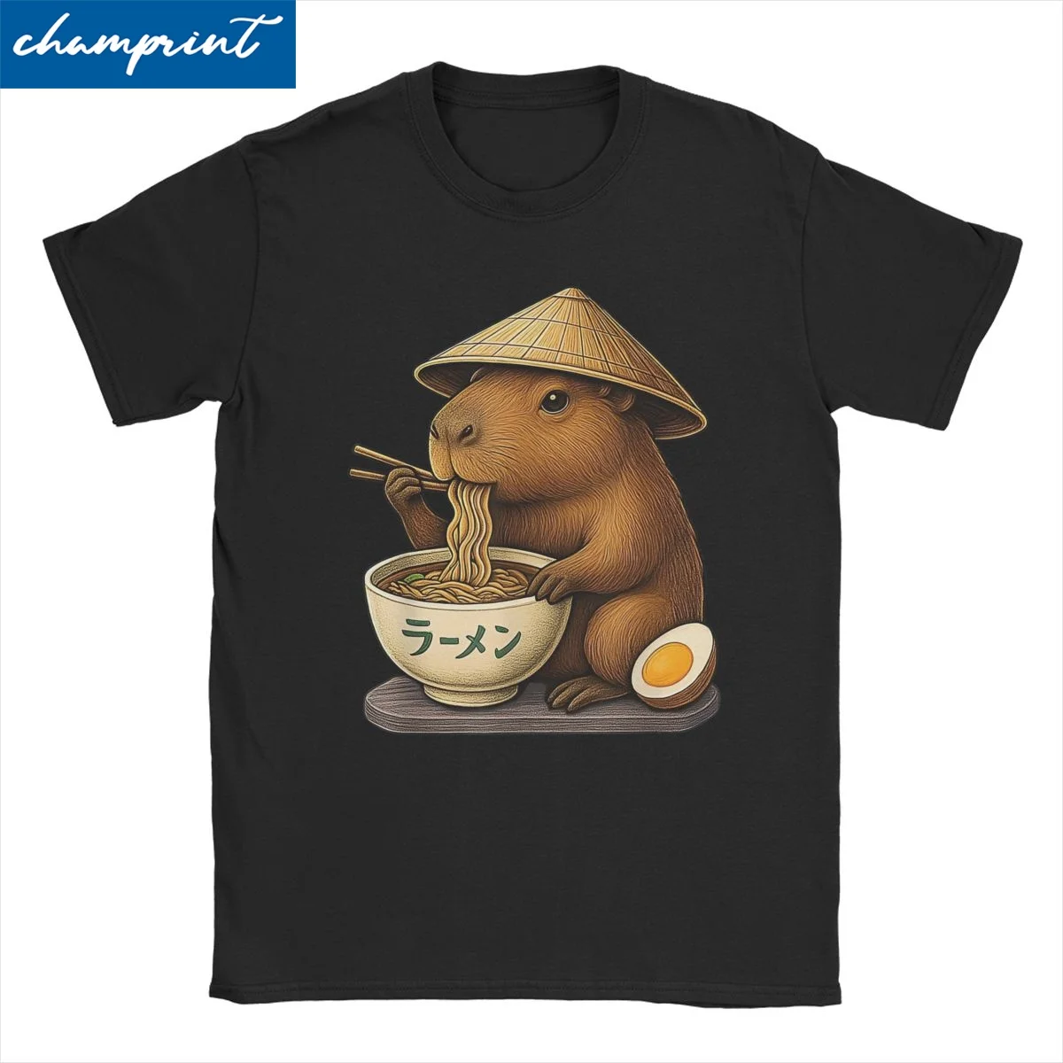 

Мужская футболка Kawaii Capybara Eating японская футболка с рисунком рамэн, детские футболки из 100% хлопка, футболка с короткими рукавами, одежда с круглым вырезом