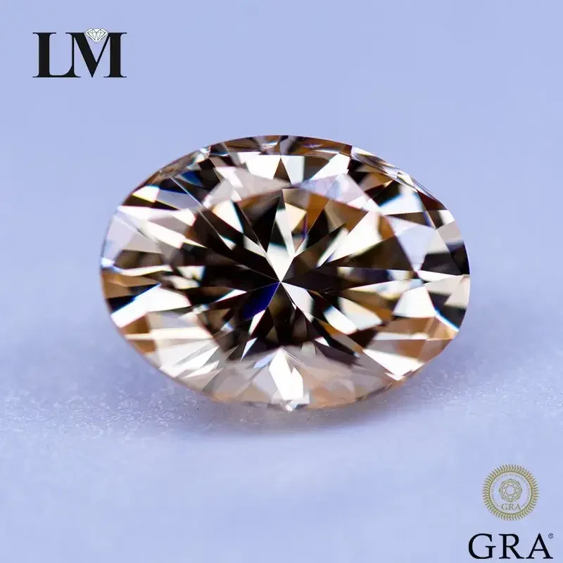 

Moissanite Gemstone Natural Color Champagne Oval Cut Lab Grown Diamond For Charms Women Jewelry Making With GRA Certificate